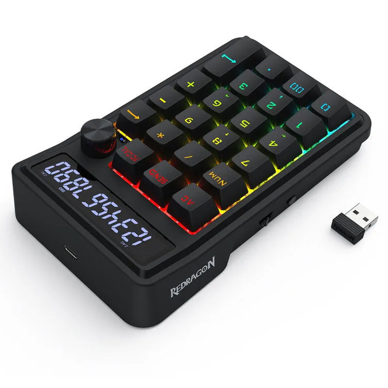 Pavé numérique Sans Fil Redragon K733 Cove RGB Noir en Tunisie