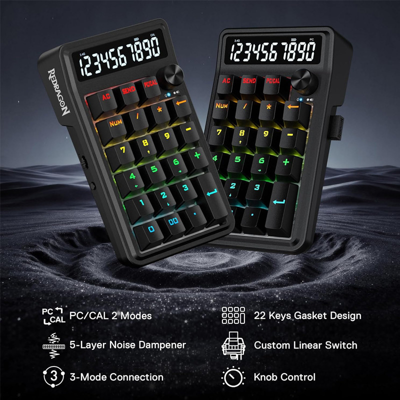 Pavé numérique Sans Fil Redragon K733 Cove RGB Noir en Tunisie