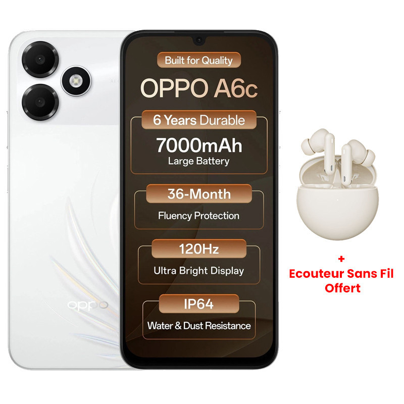 Oppo A6c 4Go 128Go Blanc en Tunisie