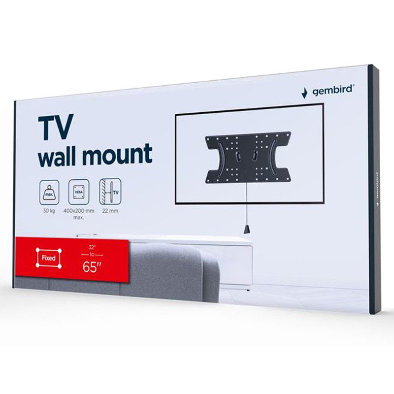 Support TV Mural Gembird WM-65F-03 Pour Tv 32''- 65'' Noir en Tunisie