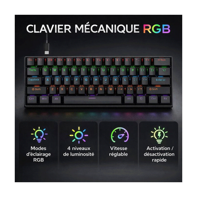 Clavier Gamer Mécanique T-WOLF T60 Noir en Tunisie