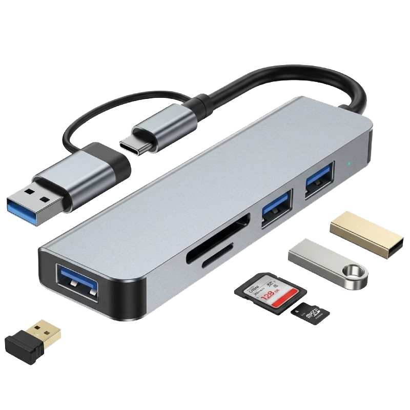 Adaptateur Multifonction 5En1 Type-C/USB Silver en Tunisie