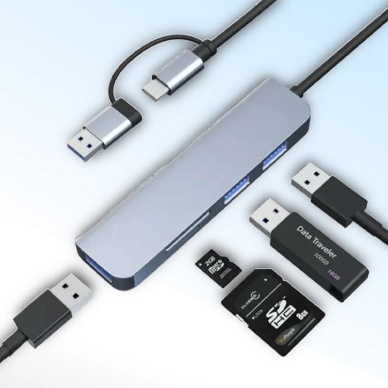 Adaptateur Multifonction 5En1 Type-C/USB Silver en Tunisie
