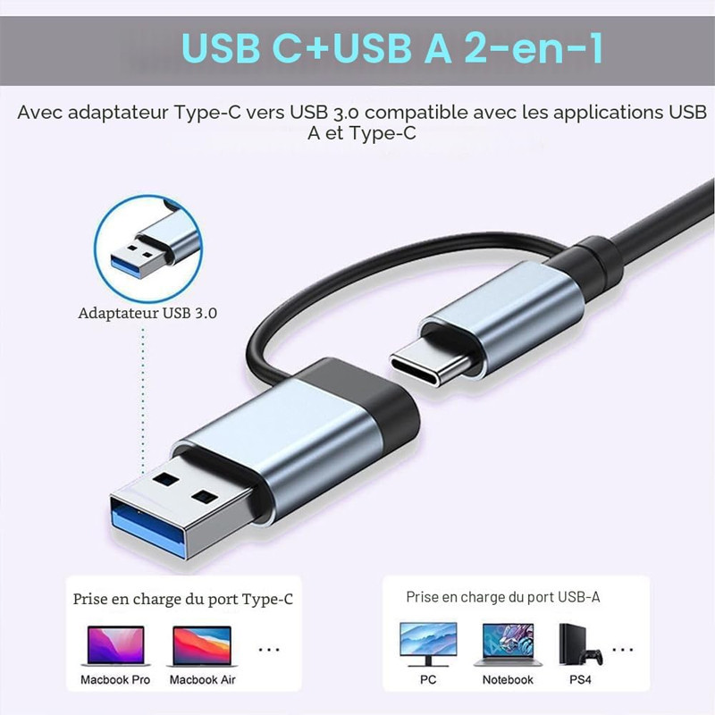 Adaptateur Multifonction 7En1 Type-C/USB Silver en Tunisie