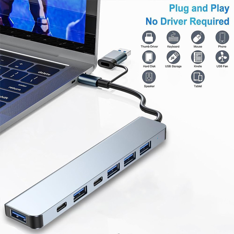 Adaptateur Multifonction 7En1 Type-C/USB Silver en Tunisie