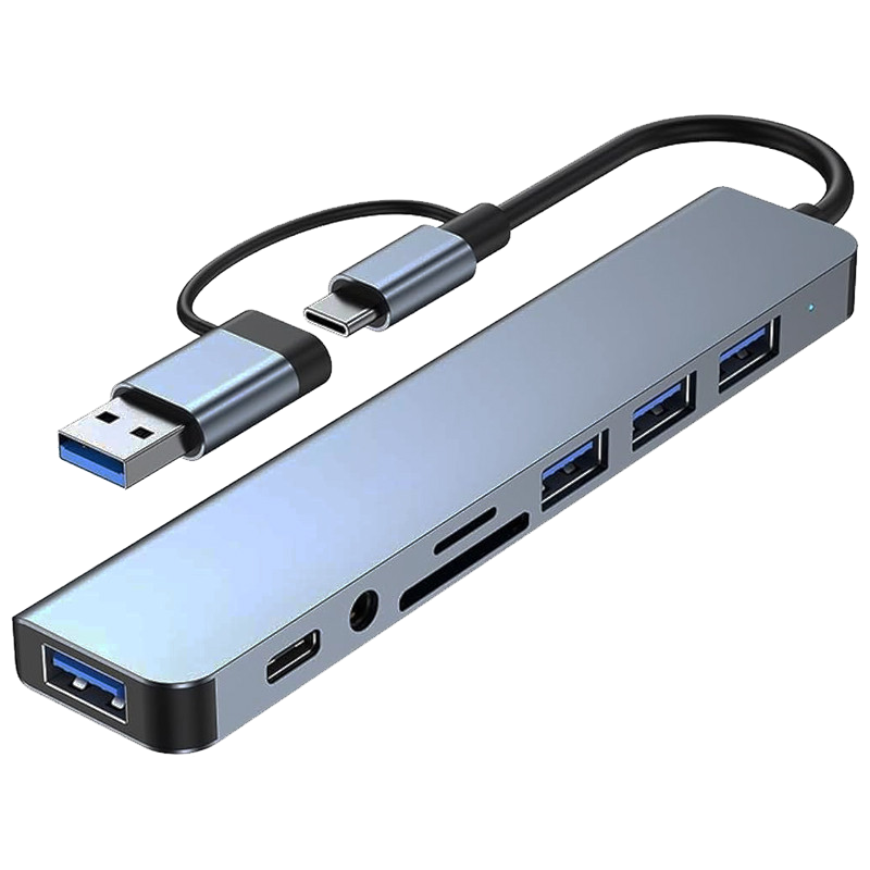 Adaptateur Multifonction 8En1 Type-C/USB Silver en Tunisie