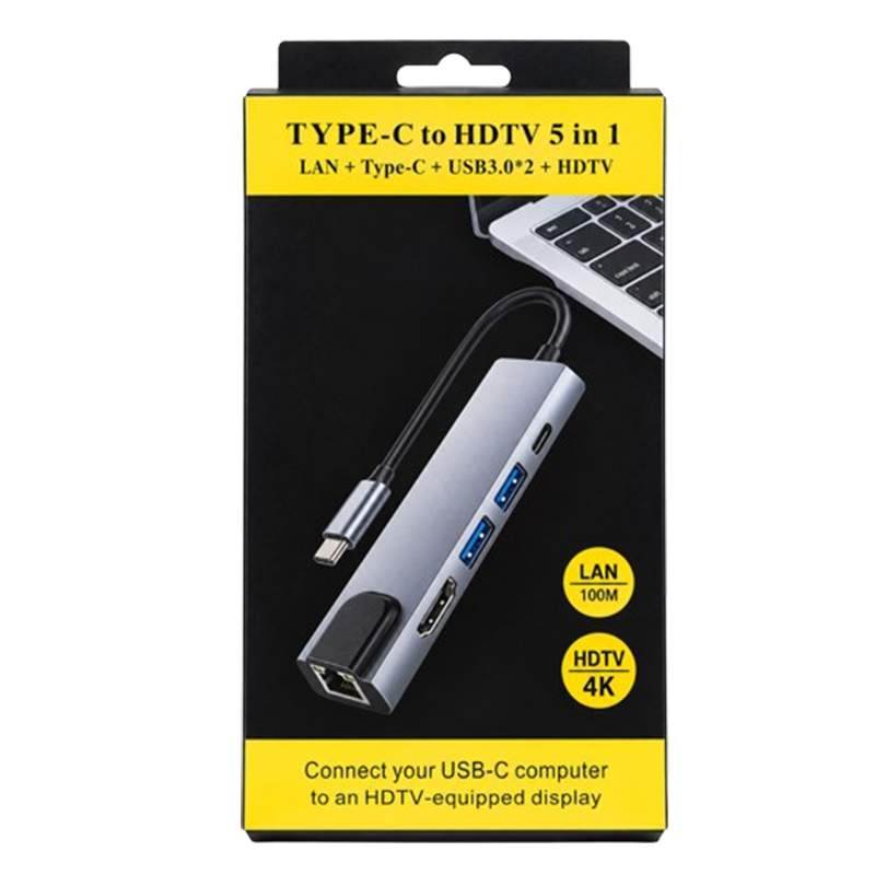 Adaptateur Multifonction 5 En 1 Type-C Gris En Tunisie