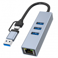 Hub USB/Type-C 4 Ports USB + RJ45 Silver