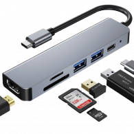 Adaptateur Multifonction 6En1 Type-C Silver