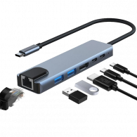 Adaptateur Multifonction 6En1 Type-C Gris