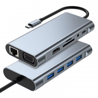 Adaptateur Multifonction 11En1 Type-C Gris