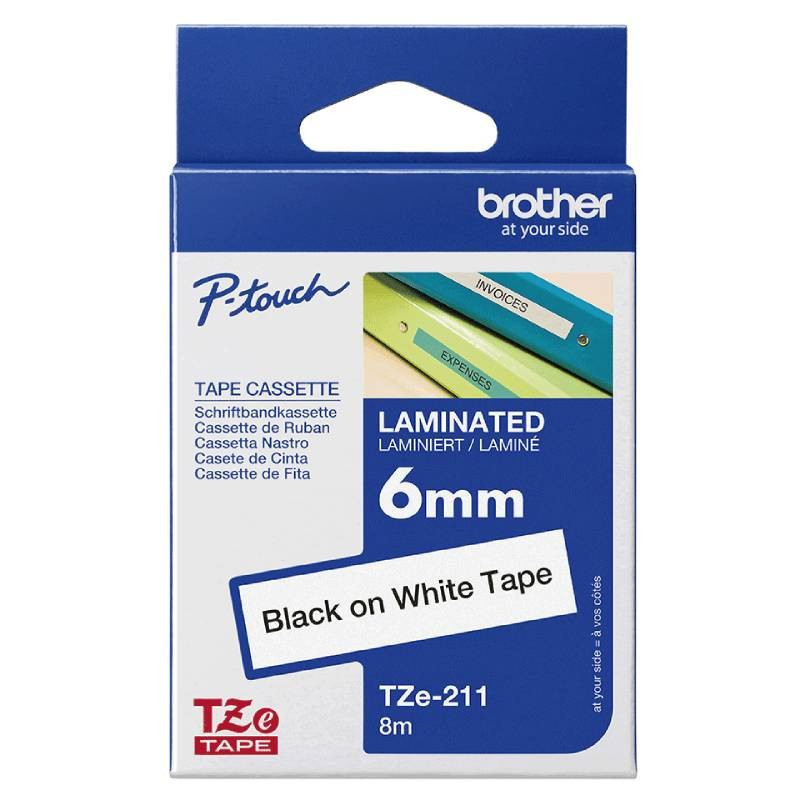 Cassette à Ruban Brother TZE211 6 mm Noir Sur Blanc En Tunisie