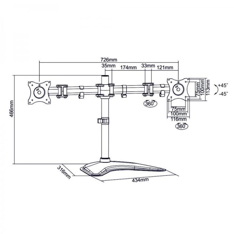 Support De Bureau Sbox LCD-F024 13"-27" Noir En Tunisie