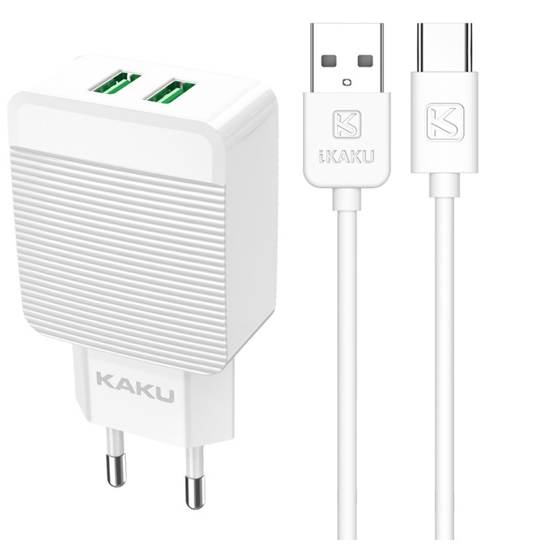 Chargeur 2 Ports Usb Pour Type-C Blanc Kaku - KSC-371