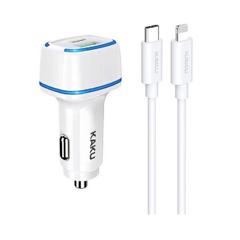 Chargeur Voiture Kaku Type-C to Lightening Blanc - KSC-540 Chargeur Voiture Kaku Type-C to Lightening Blanc - KSC-540