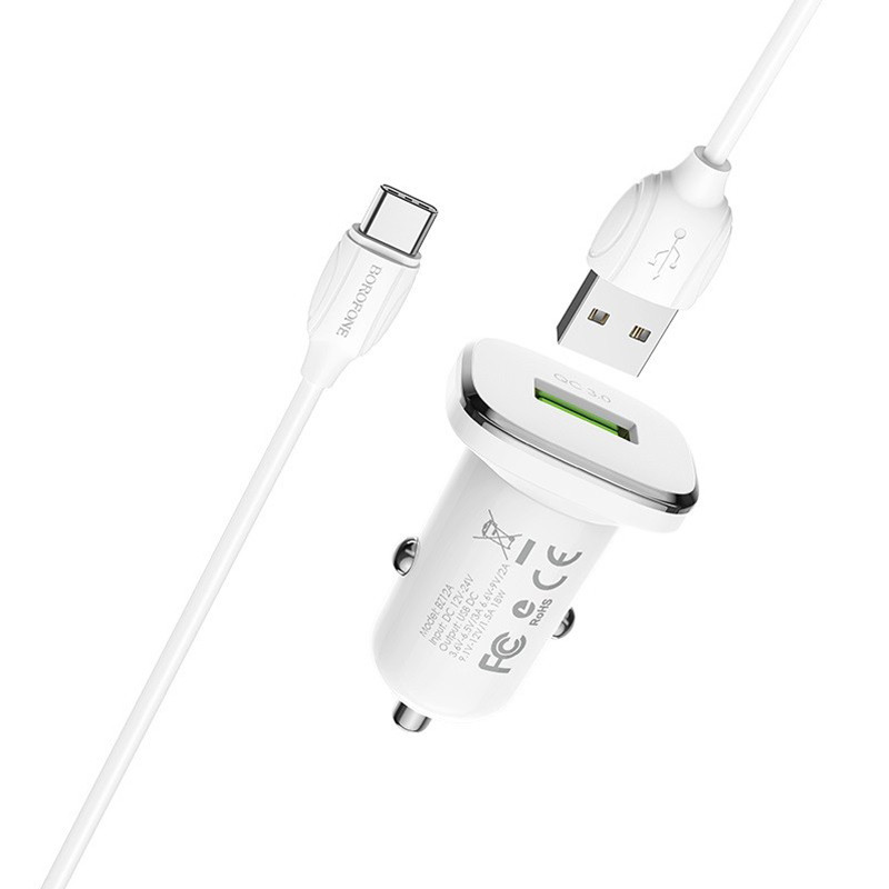 Chargeur Voiture Borofone QC3.0 Pour Type C Blanc