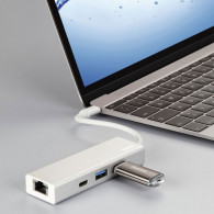 Adaptateur HAMA USB-C 2*USB-A + 1*USB-C + 1*RJ45 Blanc Adaptateur HAMA USB-C 2*USB-A + 1*USB-C + 1*RJ45 Blanc